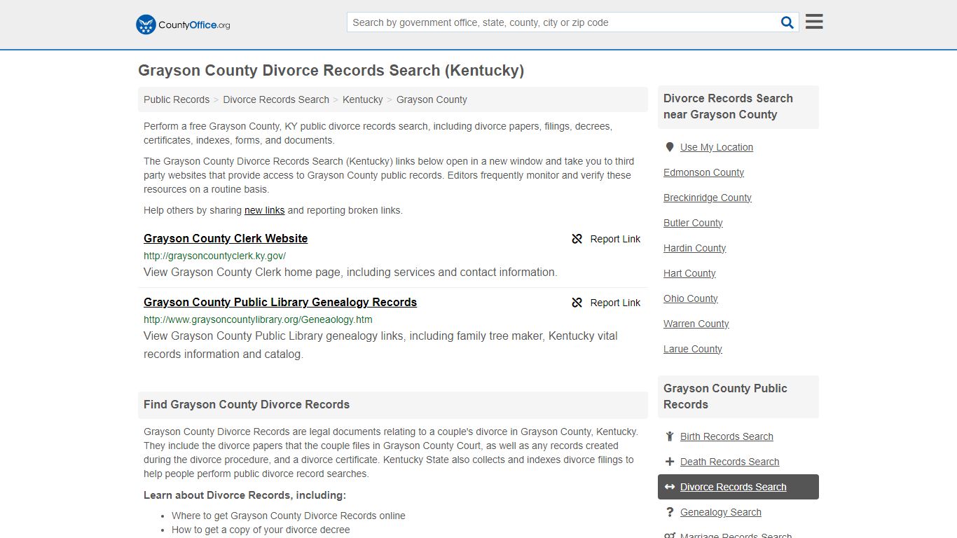 Divorce Records Search - Grayson County, KY (Divorce Certificates ...